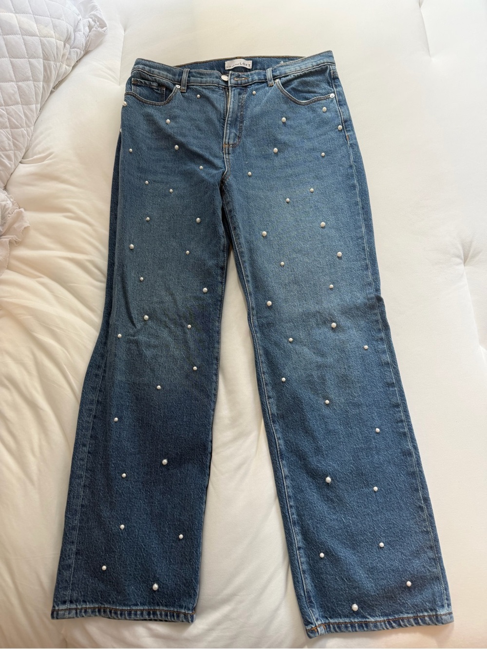 Loft Pearl-Embellished Blue Women’s Jeans